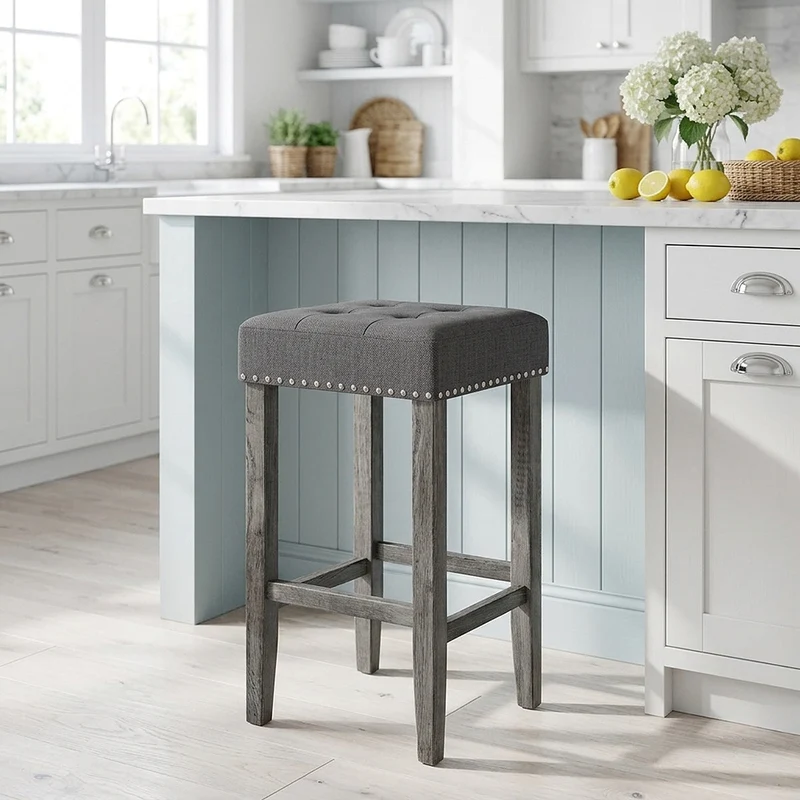 Sgabello Tessuto Legno - Dove Grigio scuro