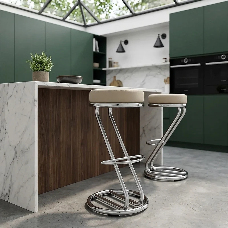 Sgabello Ecopelle Cromato - Zaza Crema