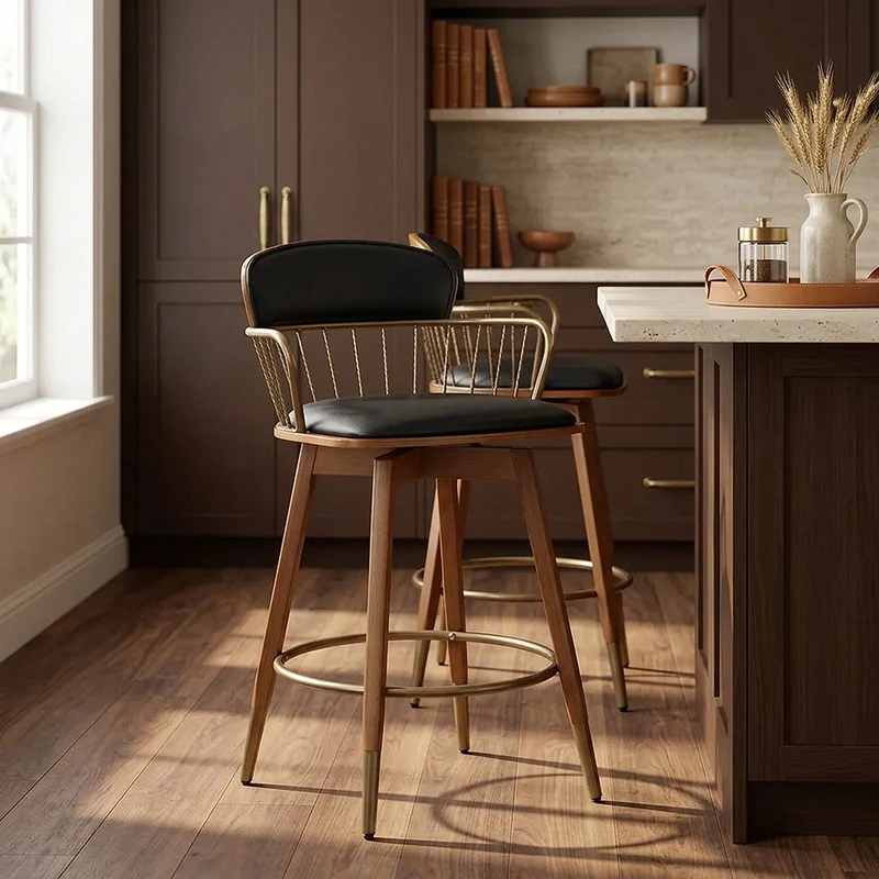 Sgabello Ecopelle Legno - Opera Nero