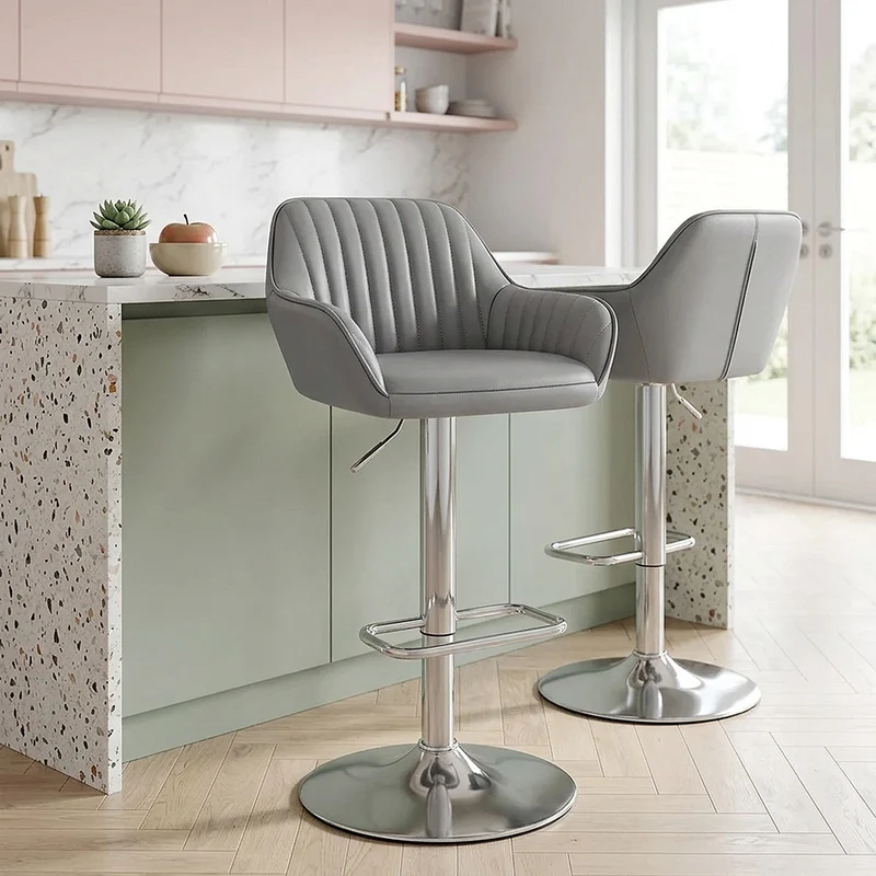 Sgabello Pelle Cromo Satinato - Tokyo Grigio