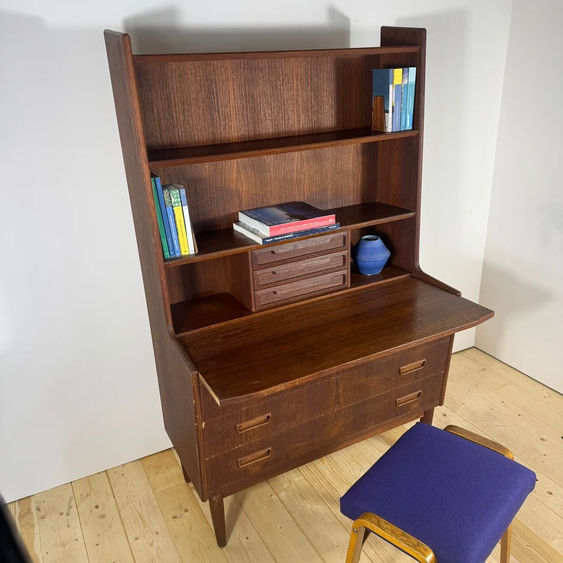 Libreria in Teak con Scrittoio Estraibile – Design Danese Anni '60