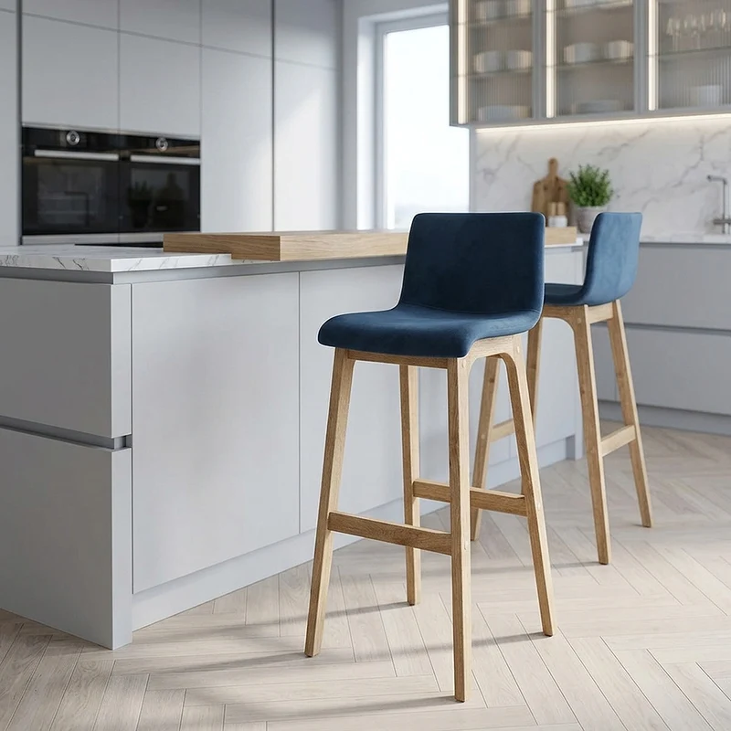 Sgabello Velluto Quercia - Drift Alto Blu