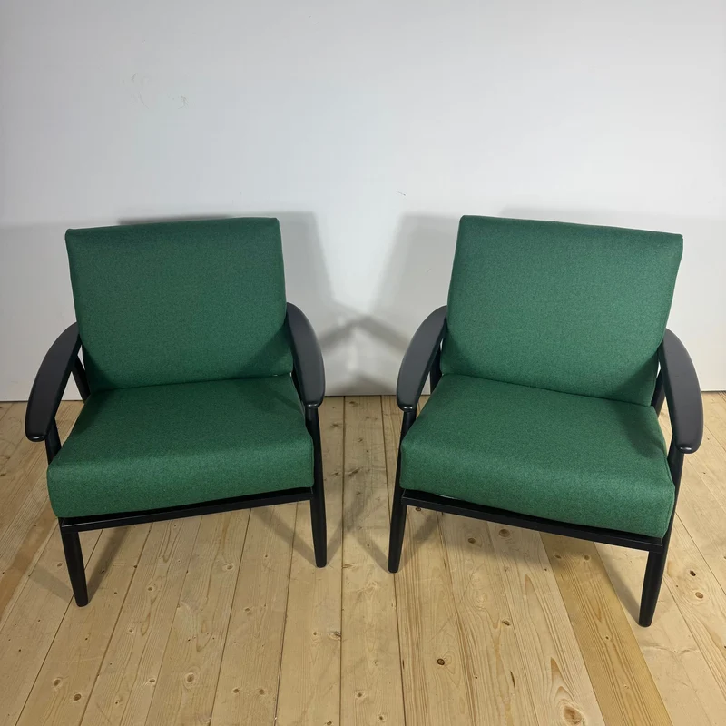 Coppia di Poltrone Danesi Anni ’60 – Sedute Mid-Century in Teak e Tessuto