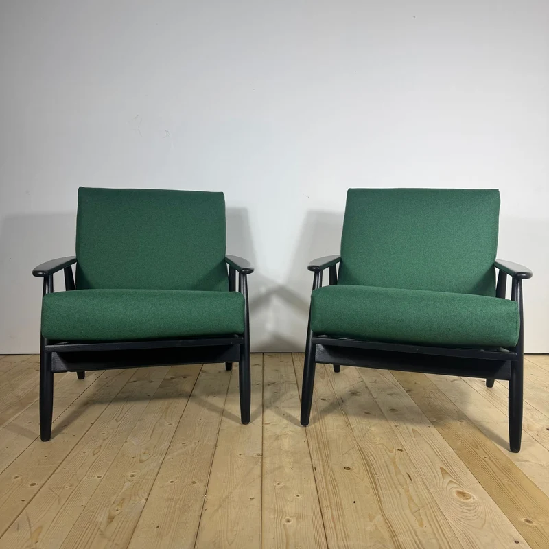 Coppia di Poltrone Danesi Anni ’60 – Sedute Mid-Century in Teak e Tessuto