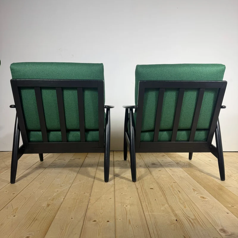 Coppia di Poltrone Danesi Anni ’60 – Sedute Mid-Century in Teak e Tessuto
