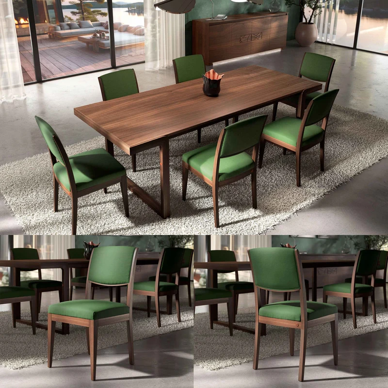 Tavolo Rettangolare in Noce 240×100 con 6 Sedie in Pelle Modigliani