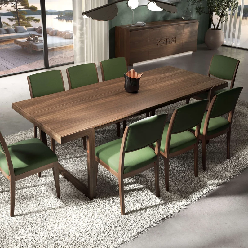 Tavolo Rettangolare in Noce 240×100 con 6 Sedie in Pelle Modigliani