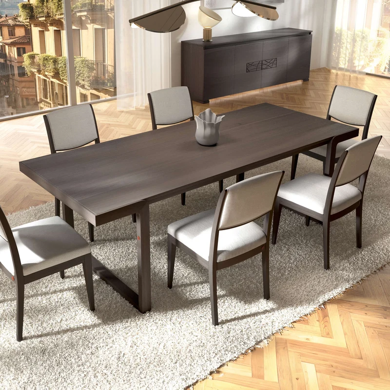 Tavolo Rettangolare in Noce 240×100 con 6 Sedie in Pelle Modigliani