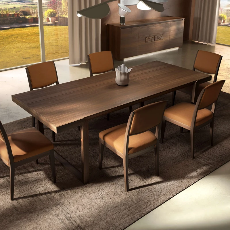 Tavolo Rettangolare in Noce 240×100 con 6 Sedie in Pelle Modigliani