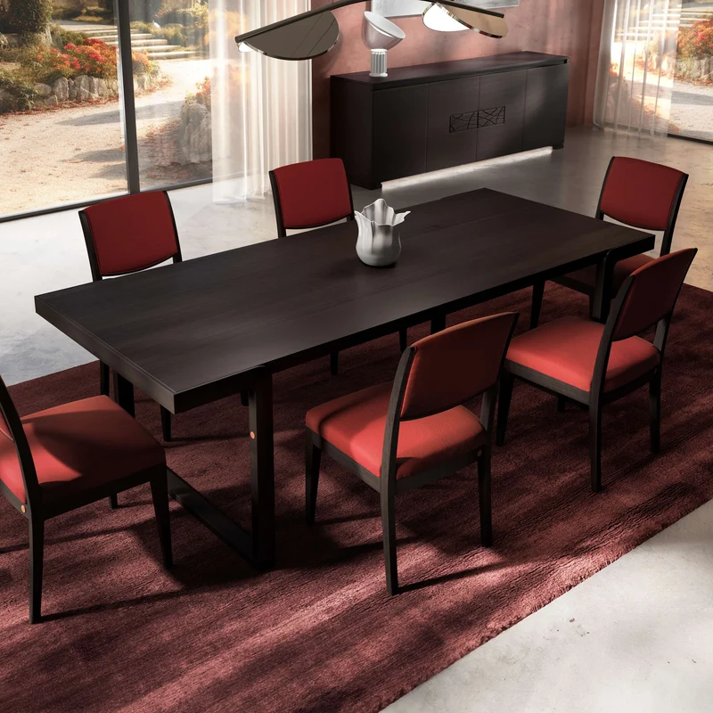 Tavolo Rettangolare in Noce 240×100 con 6 Sedie in Pelle Modigliani
