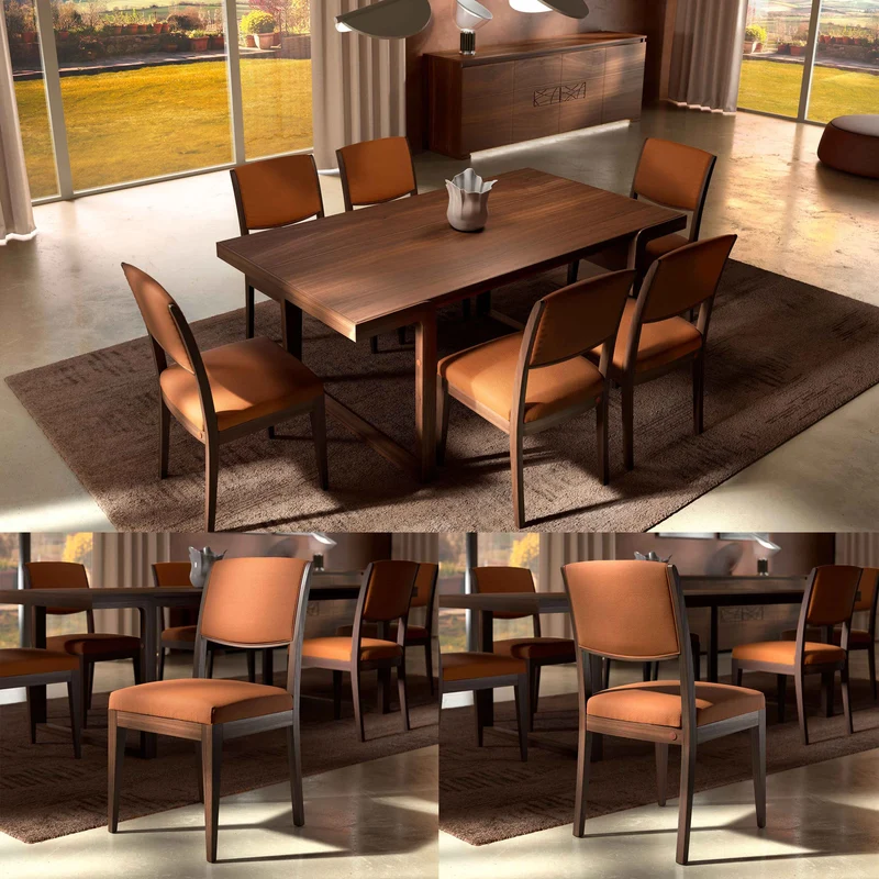Tavolo Rettangolare in Noce 180×100 con 6 Sedie in Pelle – Modigliani