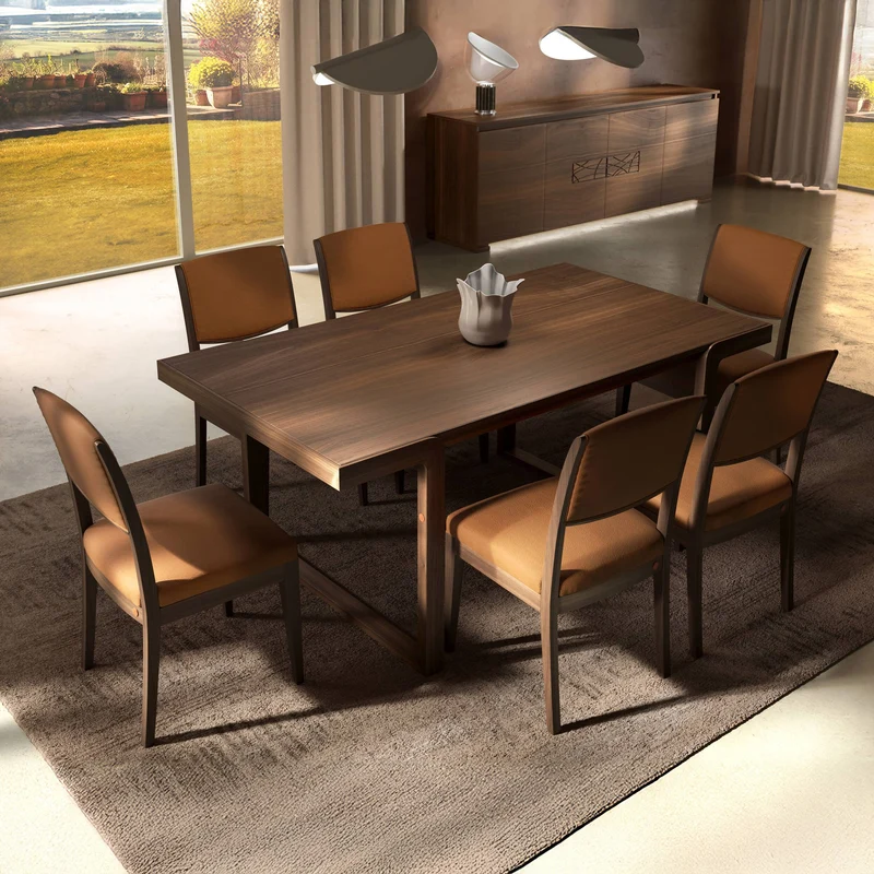 Tavolo Rettangolare in Noce 180×100 con 6 Sedie in Pelle – Modigliani