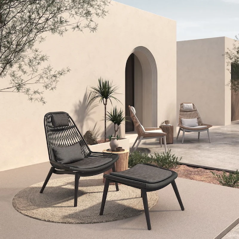 Como Lounge Chair with Footstool – Luxury Rope Weave Outdoor Recliner