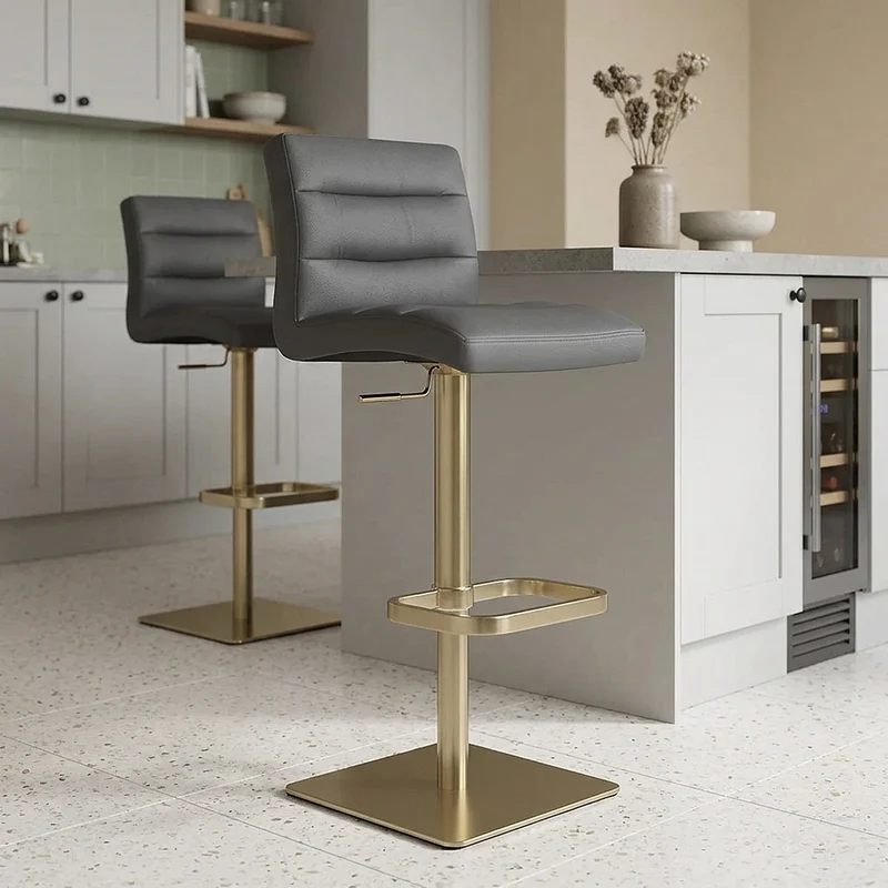 Sgabello Vera Pelle Oro spazzolato - Lush Grigio scuro