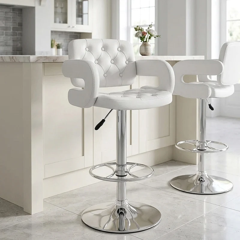 Sgabelli Ecopelle Cromato - Polaris Bianco