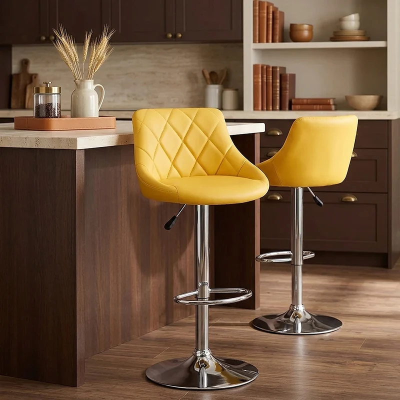 Sgabello Ecopelle Cromato - Stitch Giallo