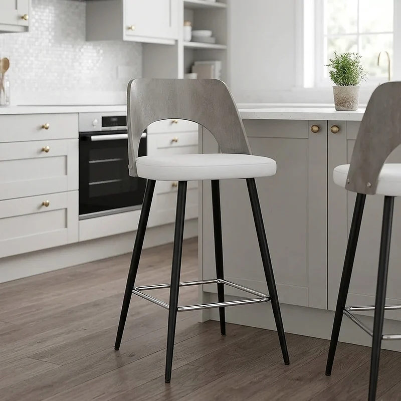 Sgabello Legno Grigio Ecopelle - Leo Bianco