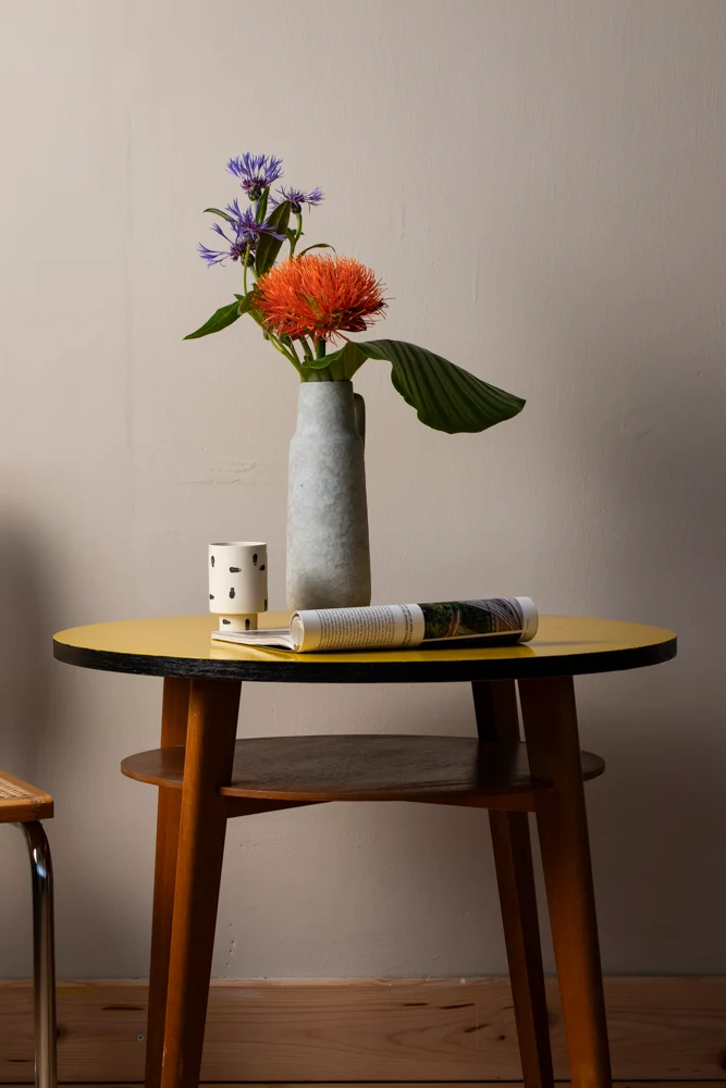 Tavolino Vintage Smaltato con Ripiano – Design Cecoslovacco (Anni '60)