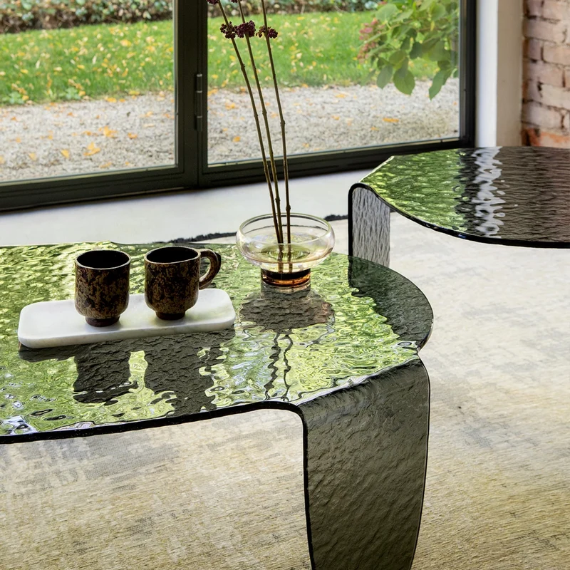 Arturo Hammered Glass Coffee Table in Smoked Finish