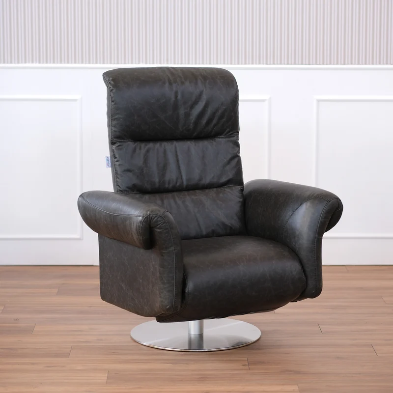 Poltrona relax elettrica girevole Musa pelle fiore antracite