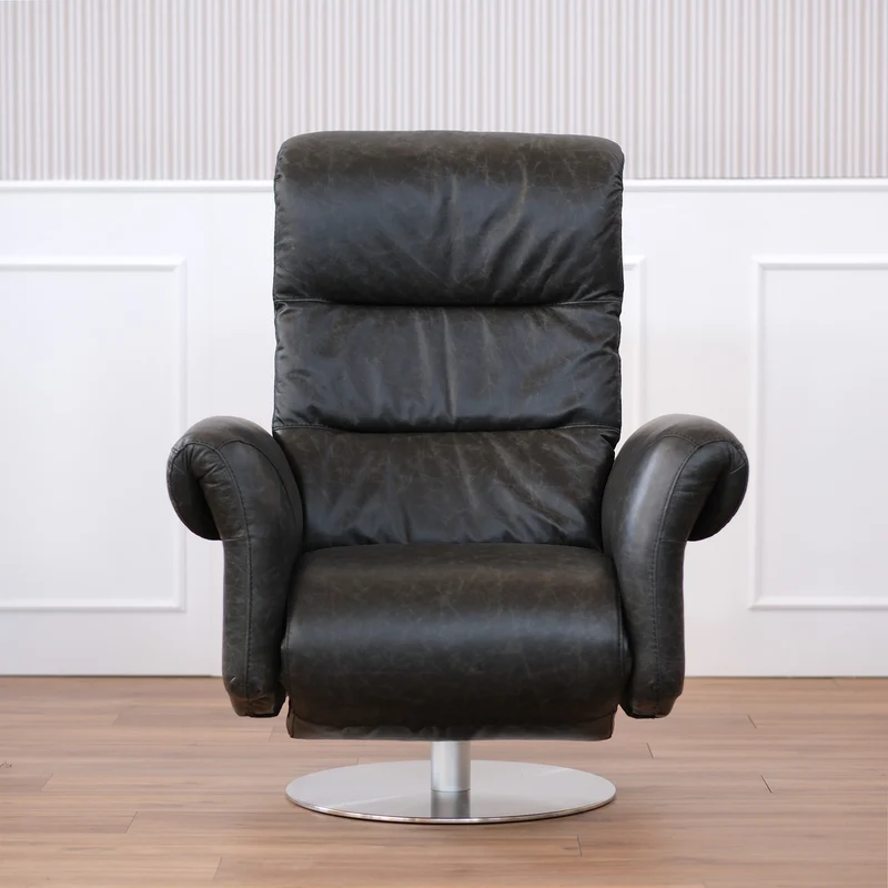 Poltrona relax elettrica girevole Musa pelle fiore antracite