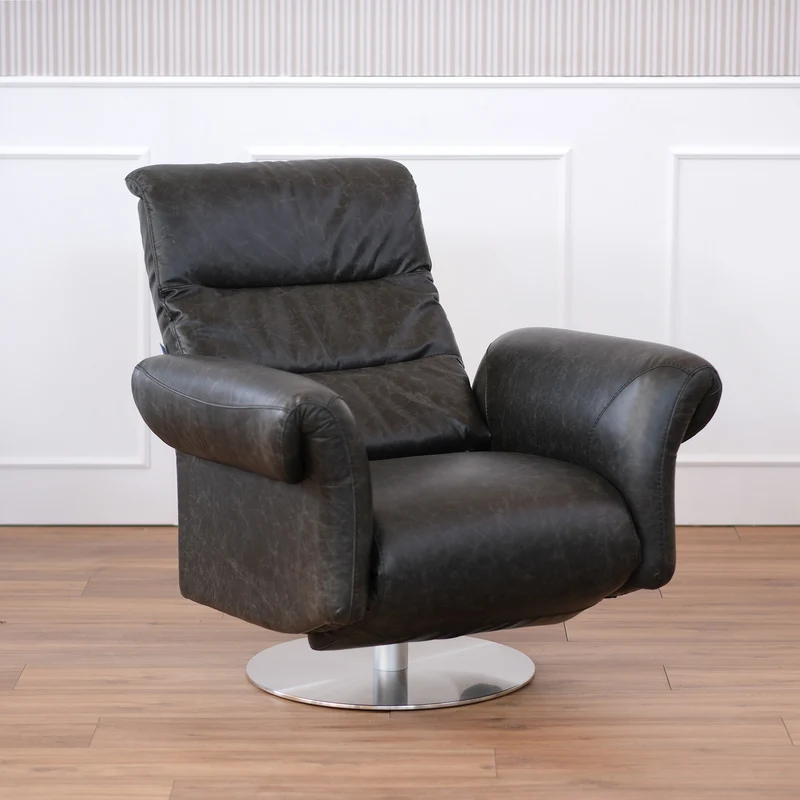Poltrona relax elettrica girevole Musa pelle fiore antracite