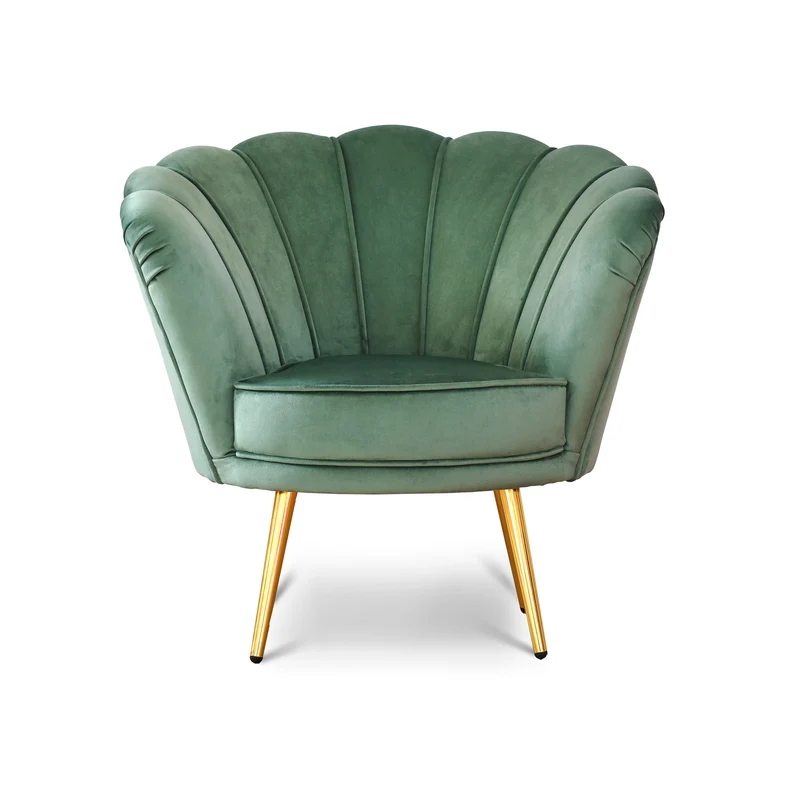 Poltrona Maia in Velluto Verde Menta, Monocolore o con retro in Microfibra Fantasia Esotica, Gambe Oro