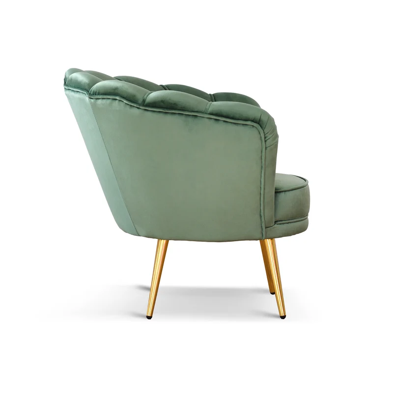 Poltrona Maia in Velluto Verde Menta, Monocolore o con retro in Microfibra Fantasia Esotica, Gambe Oro