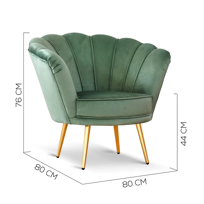 Poltrona Maia in Velluto Verde Menta, Monocolore o con retro in Microfibra Fantasia Esotica, Gambe Oro