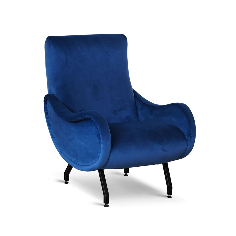 Poltrona Miss velluto blu oceano struttura nera