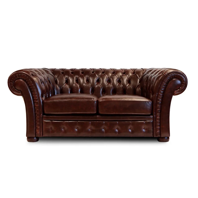 Divano Chesterfield Gabbiano Pelle Fiore Testa di Moro