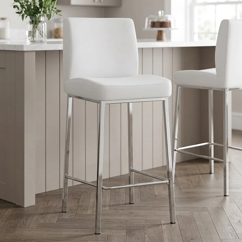 Sgabello Ecopelle Cromato - Pacino Bianco