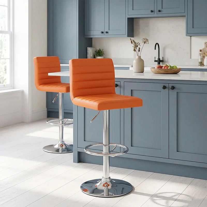 Sgabello Ecopelle Cromato - Mint Arancione