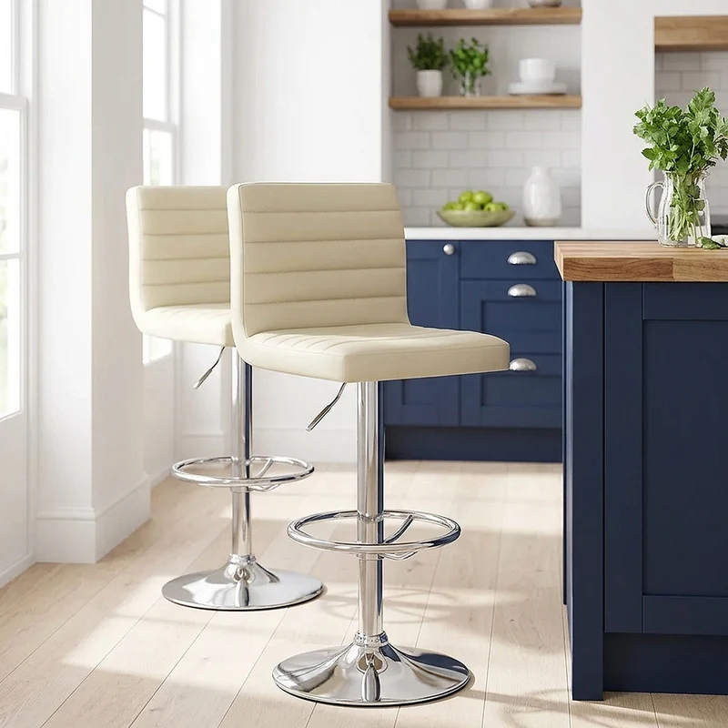 Sgabello Ecopelle Cromato - Mint Crema