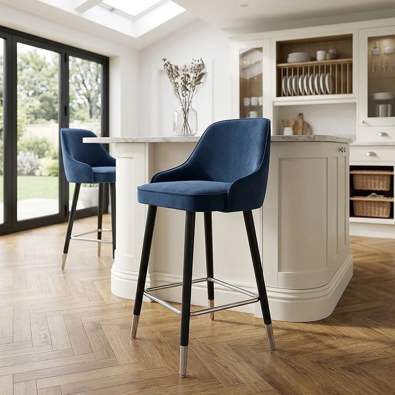 Sgabello Velluto Legno - Glam Blu