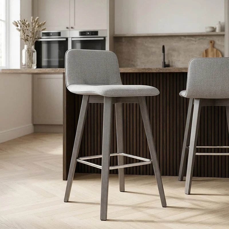 Sgabello Tessuto Legno Grigio - Tide Grigio