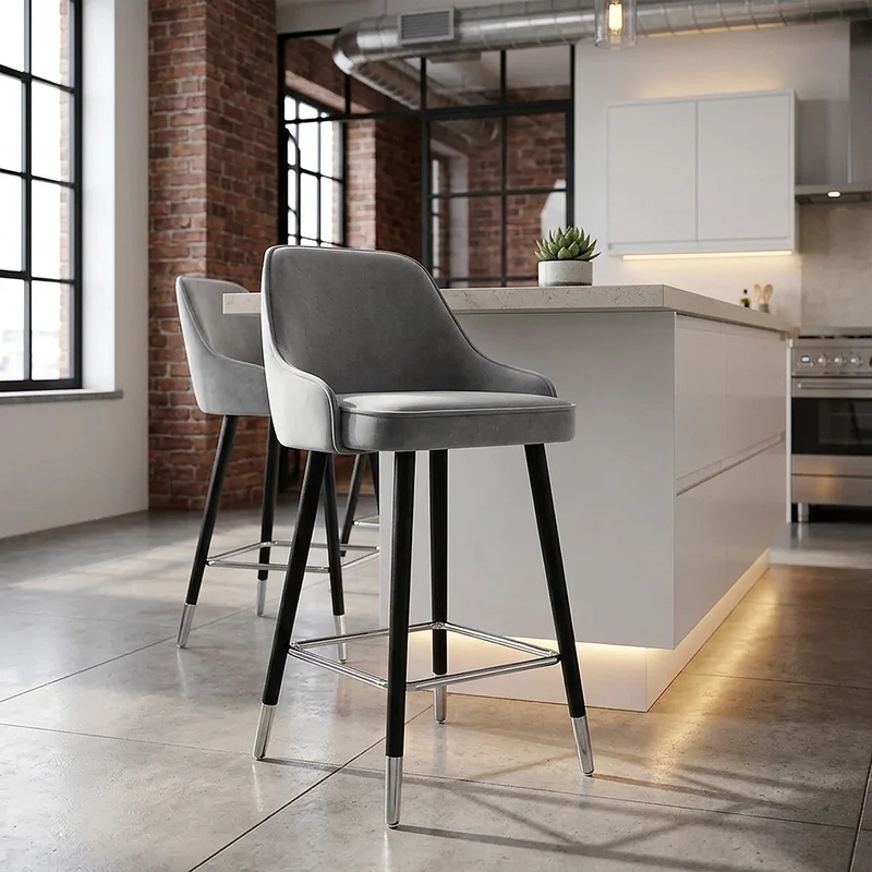 Sgabello Velluto Legno - Glam Grigio