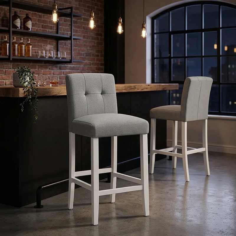 Sgabello Tessuto Legno - Crawford Grigio