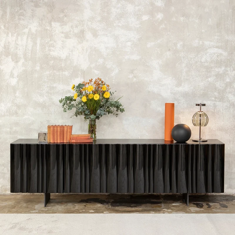 Elegance Curves Bombe Sideboard | Black Lacquered Luxury Storage