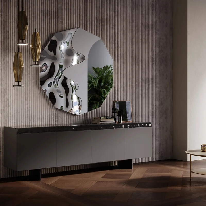 Magma Hammered Glass Sideboard | Bronze Feet & Luxury Storage