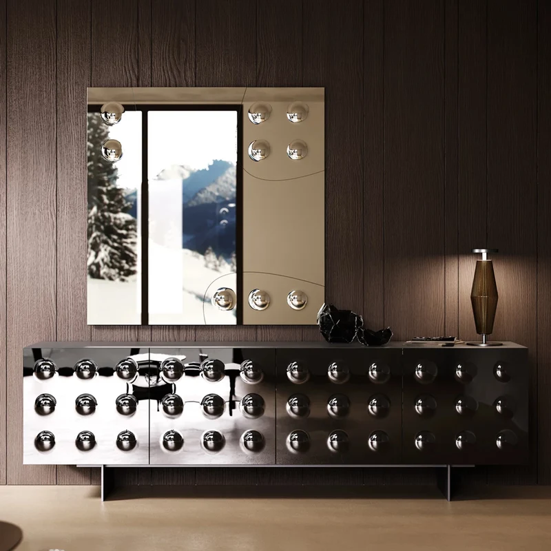 Bold Rock Sideboard | Modern Storage with Chrome Sphere Accents