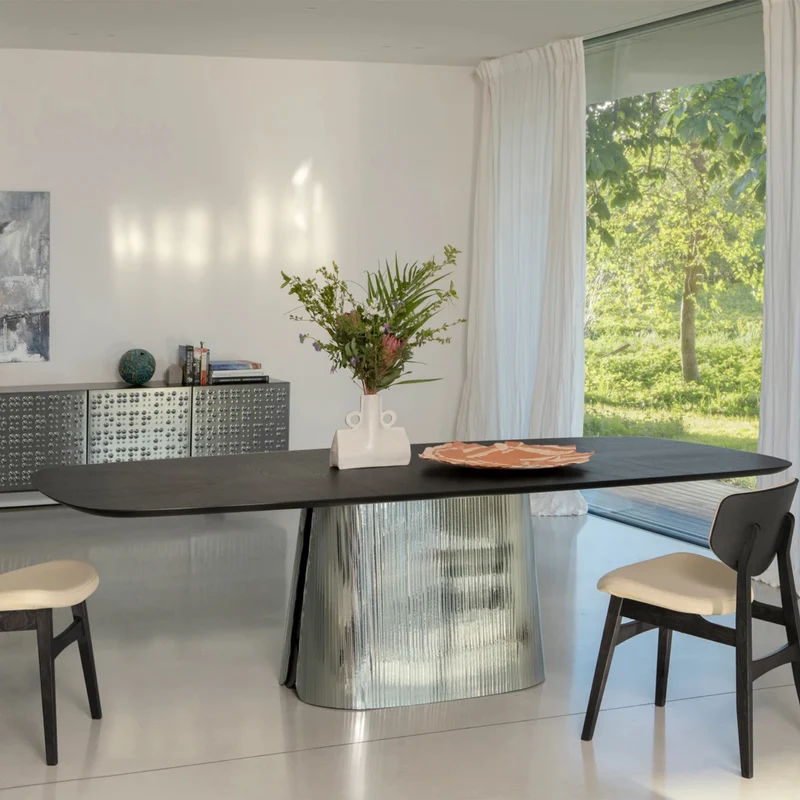 Adone Plissé Wood & Glass Table | Luxurious & Elegant Design