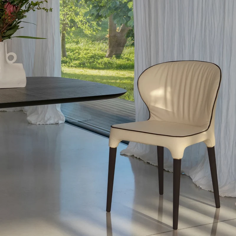 Bea Elegant Chair | Leather or Fabric Upholstery with Wood Finish