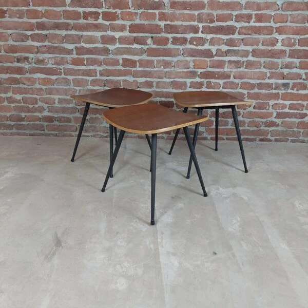 Set di 3 Sgabelli Vintage in Teak e Acciaio, Design Danese Anni '50