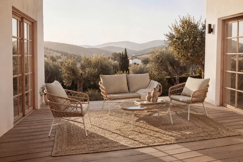 Set da giardino PERUGIA – divano, 2 poltrone e tavolino