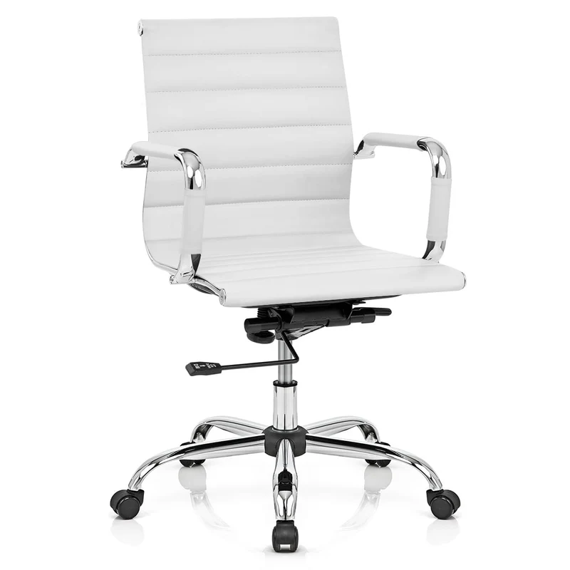 Sedia da ufficio Ecopelle Cromata - Tek Bianco
