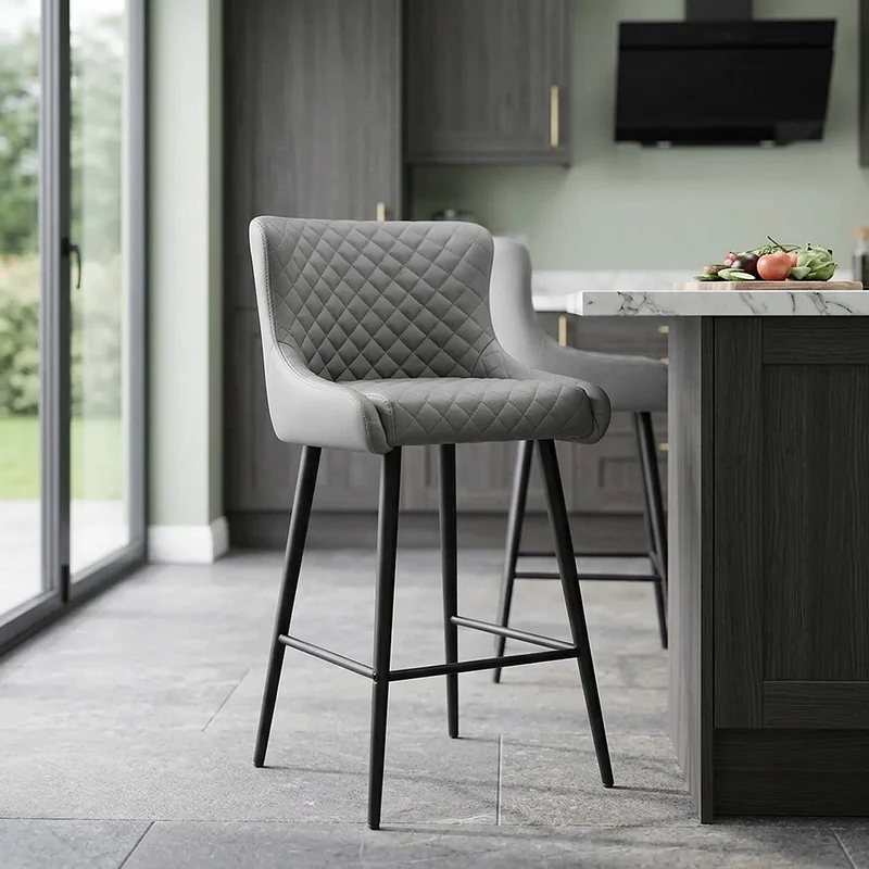 Sgabello Ecopelle Metallo - Provence Grigio