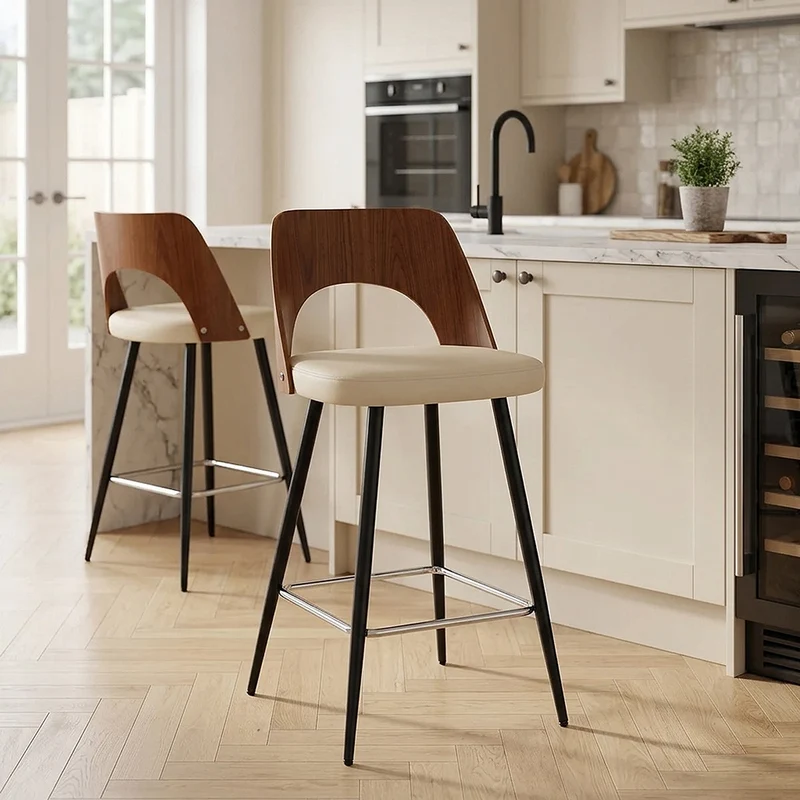 Sgabello Ecopelle Noce - Leo Crema