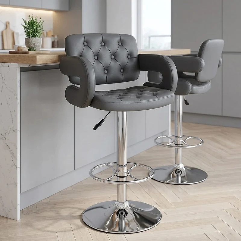Sgabelli Ecopelle Cromato - Polaris Grigio