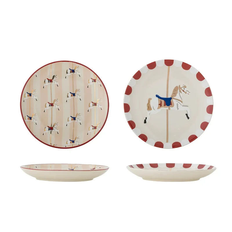 Bord aardewerk rood Merry-go-round - 2 stuks